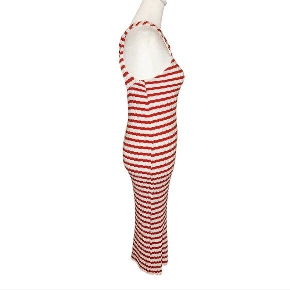 Zara Striped Ribbed Midi Tank Column Dress Red White Women's Size Medium - Picture 5 of 10